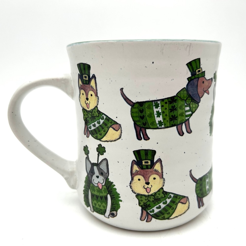 Sheffield House Clover Cottage St Patrick's Day Dog Coffee Mug White Green Dogs